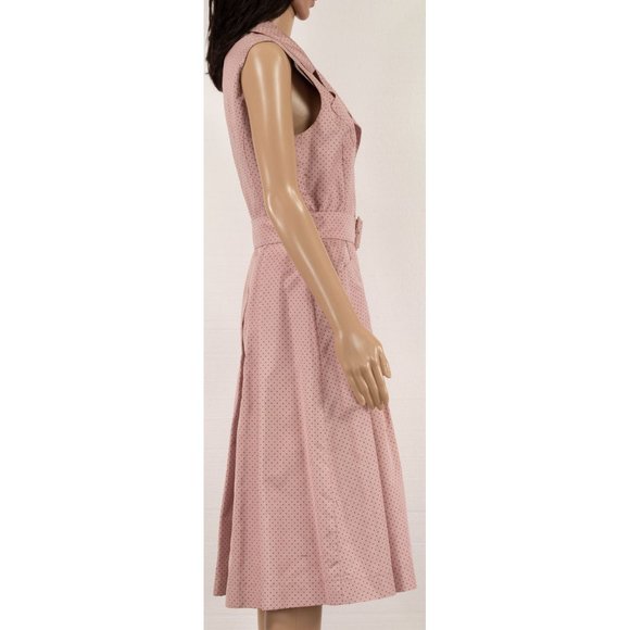 PRADA 100% SILK PINK POLKA DOT PATTERN BELTED SHIRT DRESS VINTAGE - Picture 5 of 10